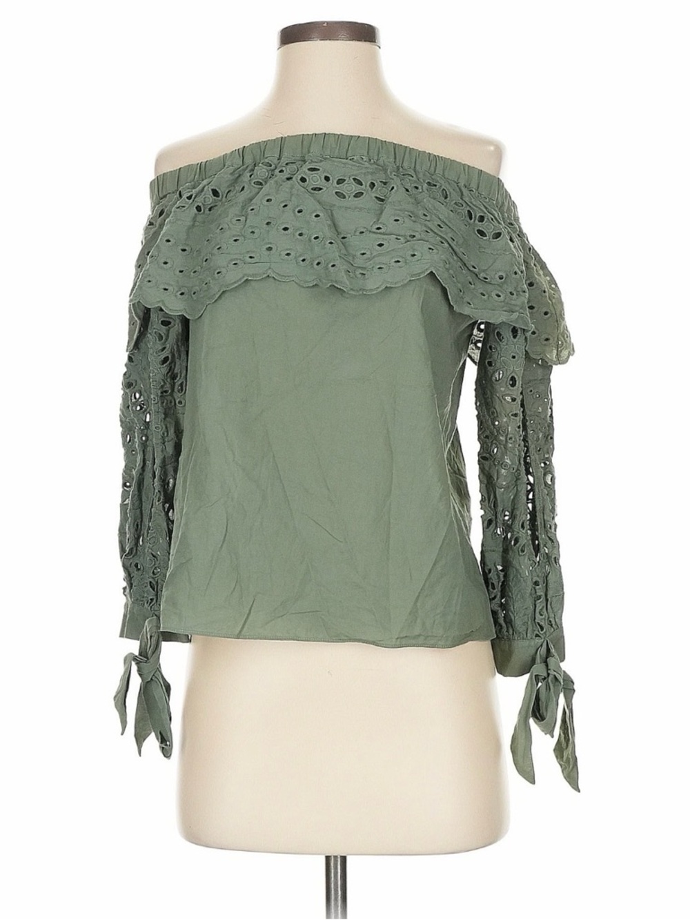 Parker Olive Green Off-Shoulder Eyelet Sleeve Blouse